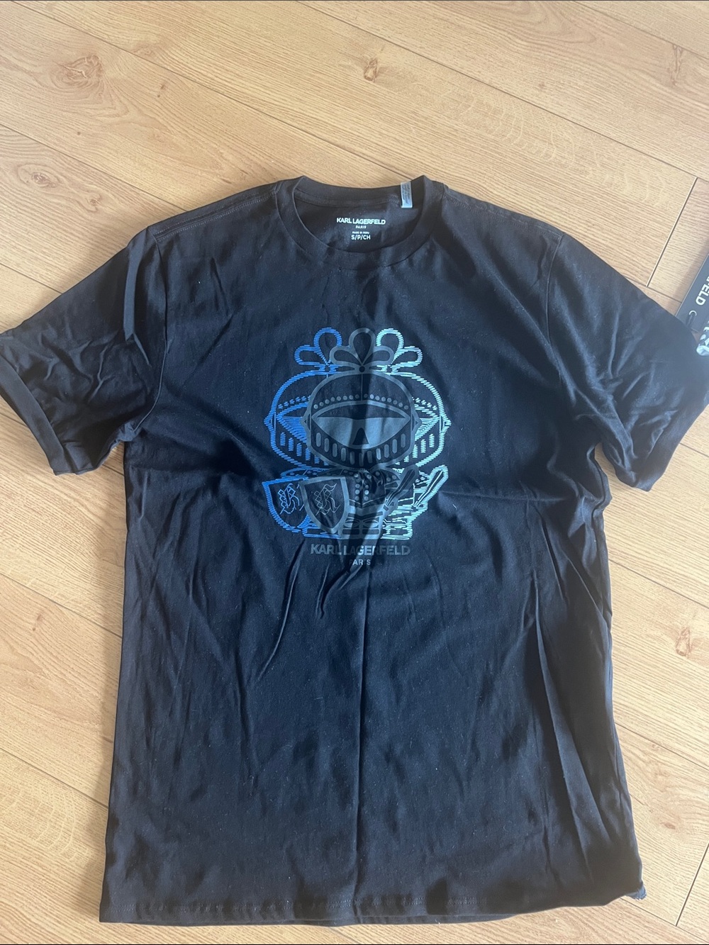 Karl Lagerfeld Black Tee with Blue Graphic Crest